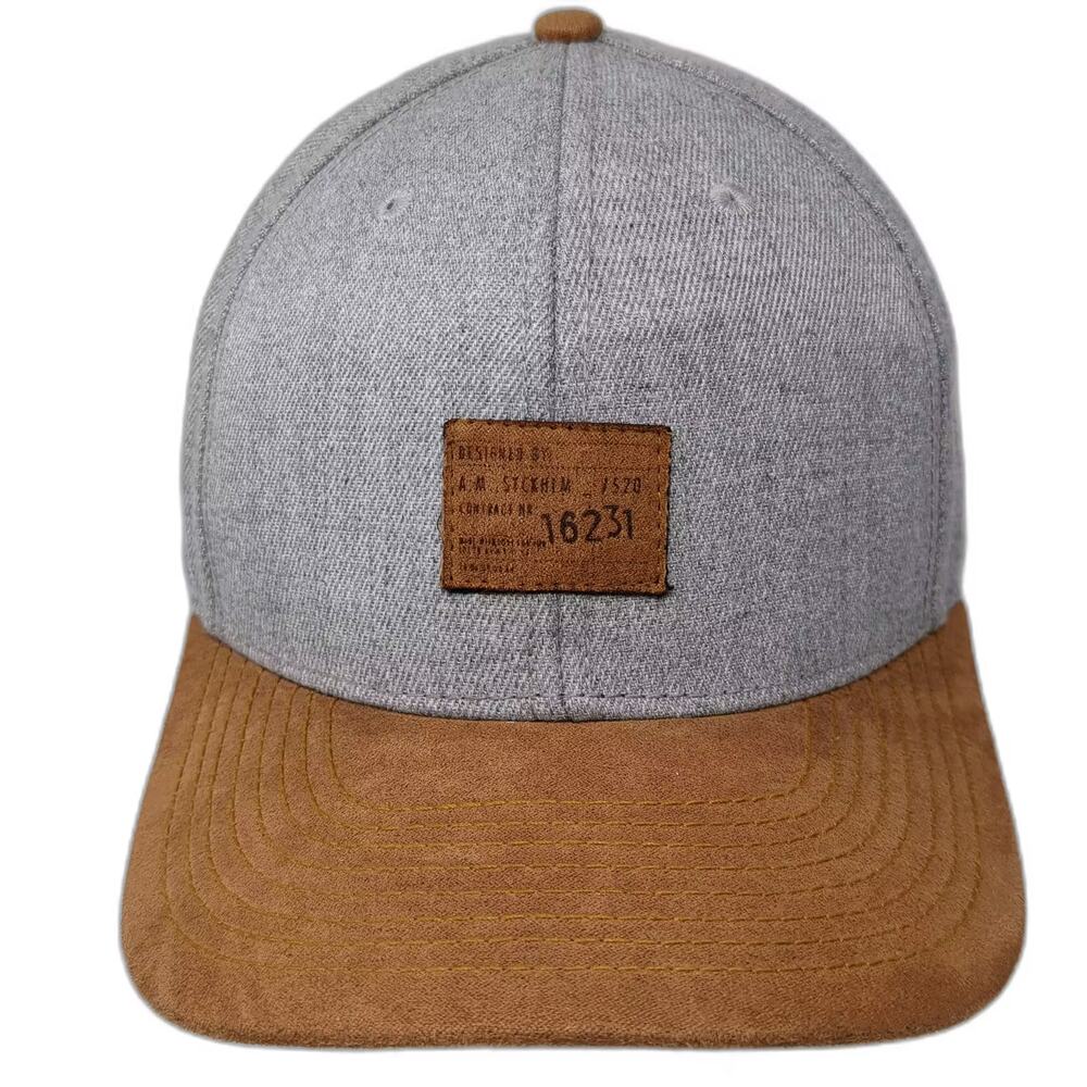 H&M Snapback Hat Gray Brown Faux Suede Patch One Size OS Adjustable Polyester